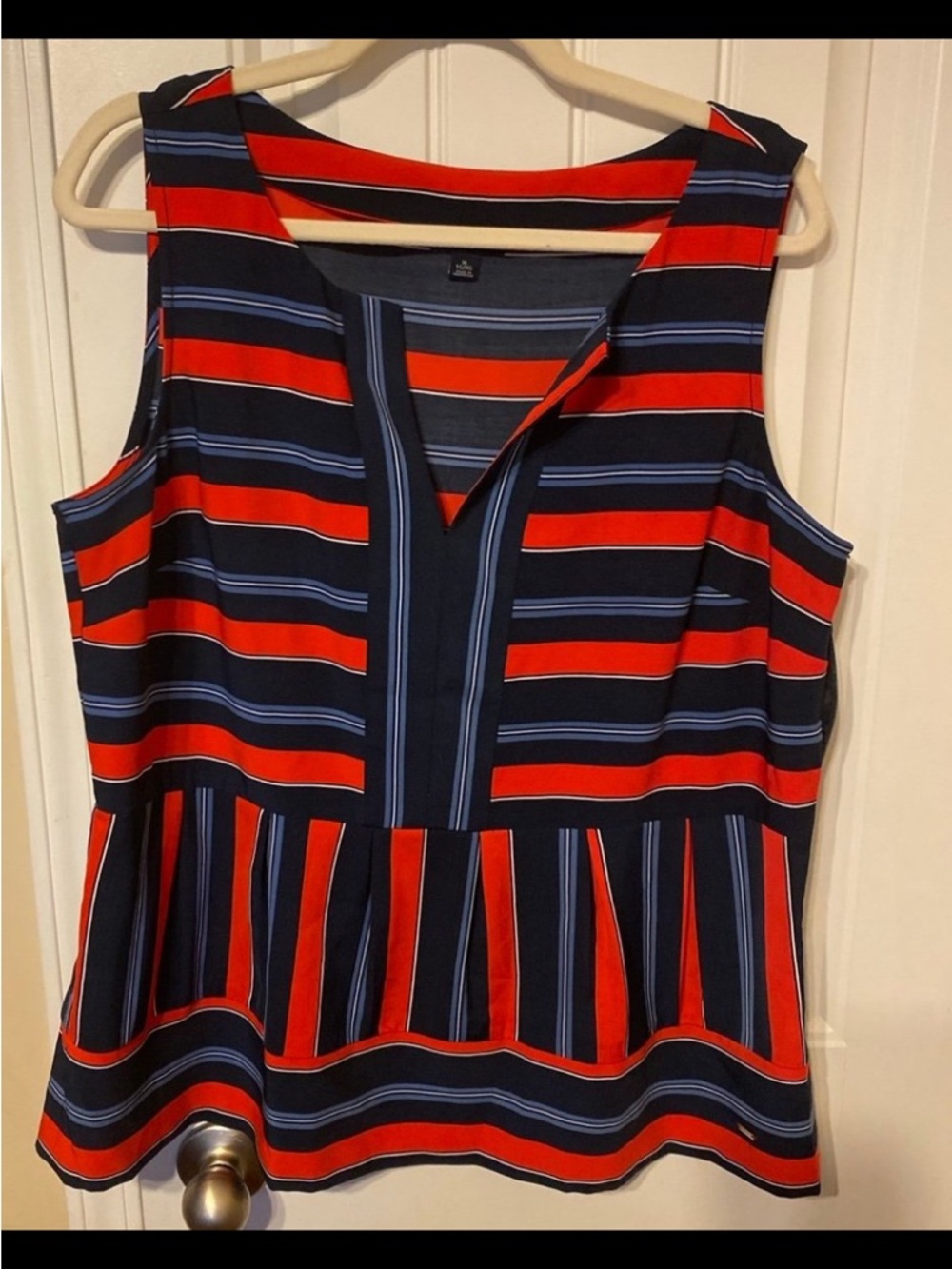 Tommy Hilfiger Sleeveless Striped Peplum Tank - Red & Navy